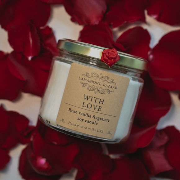 "WITH LOVE" - Rose and Vanilla - 100% Natural Soy Candle - Love Candle with Red - Picture 2 of 7